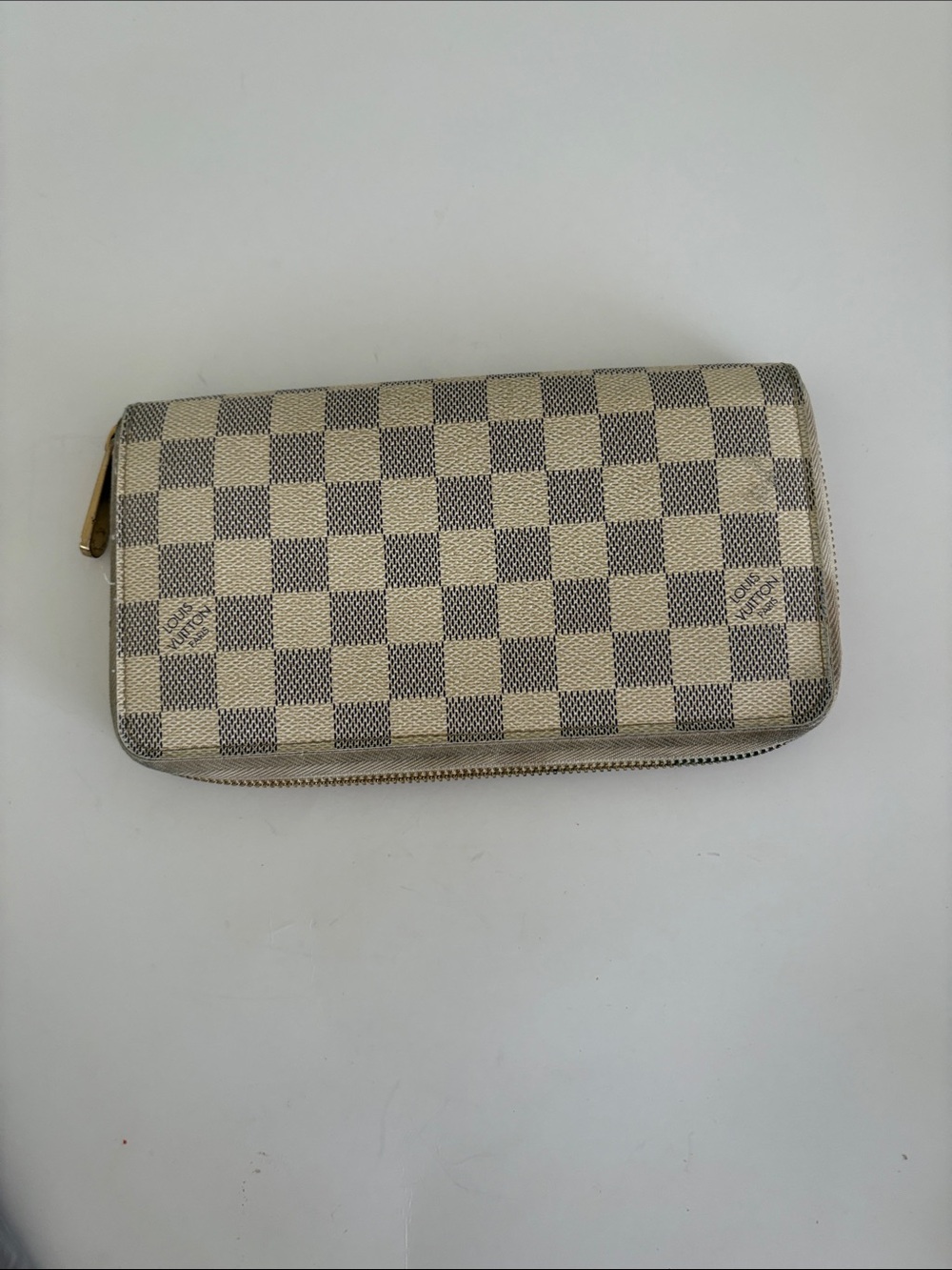 Louis Vuitton Beige and Navy Checker Zip Wallet